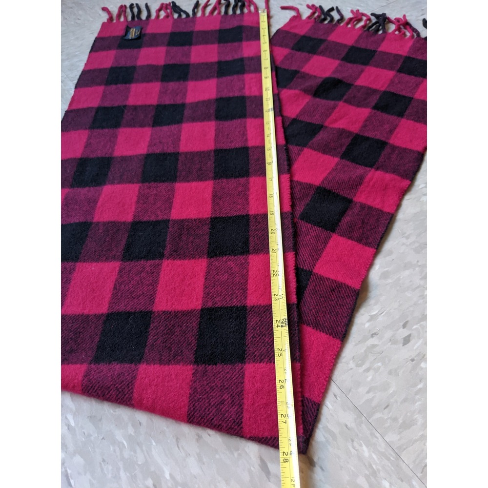 Brassrail Pink Black Buffalo Plaid 100% Wool Scarf Made in Italy Fringe Trim - Picture 3 of 6